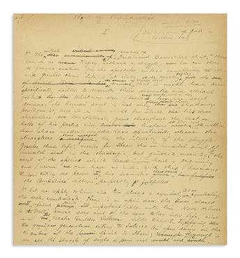 HUNEKER, JAMES GIBBONS. Autograph Manuscript Signed, James Huneker, working draft for an essay on Heinrik Ibsen entitled Ibsen the I